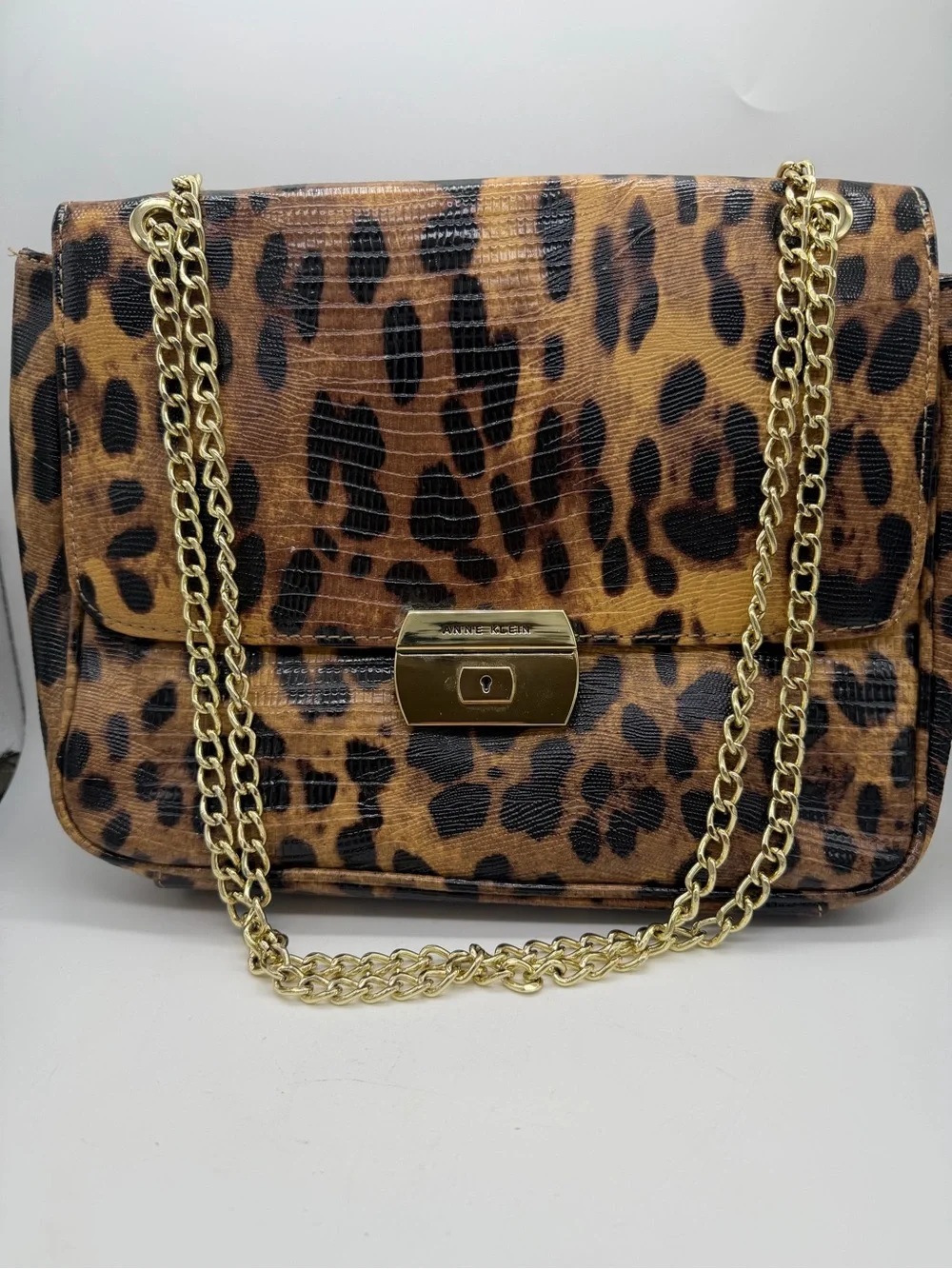 Anne Klein Leopard Print Chain Shoulder Bag